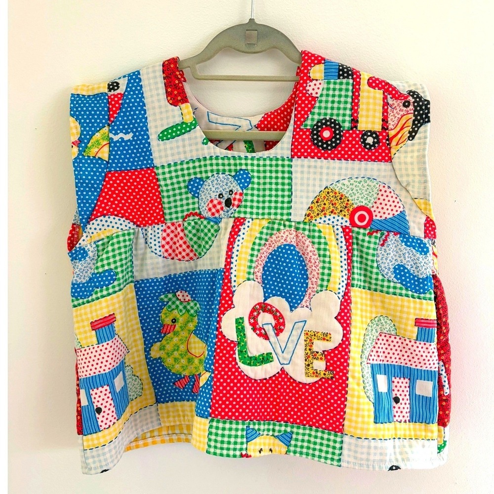 Vintage Quilted Patchwork Love Top M OOAK Colorful Folk Art Kidcore Eclectic